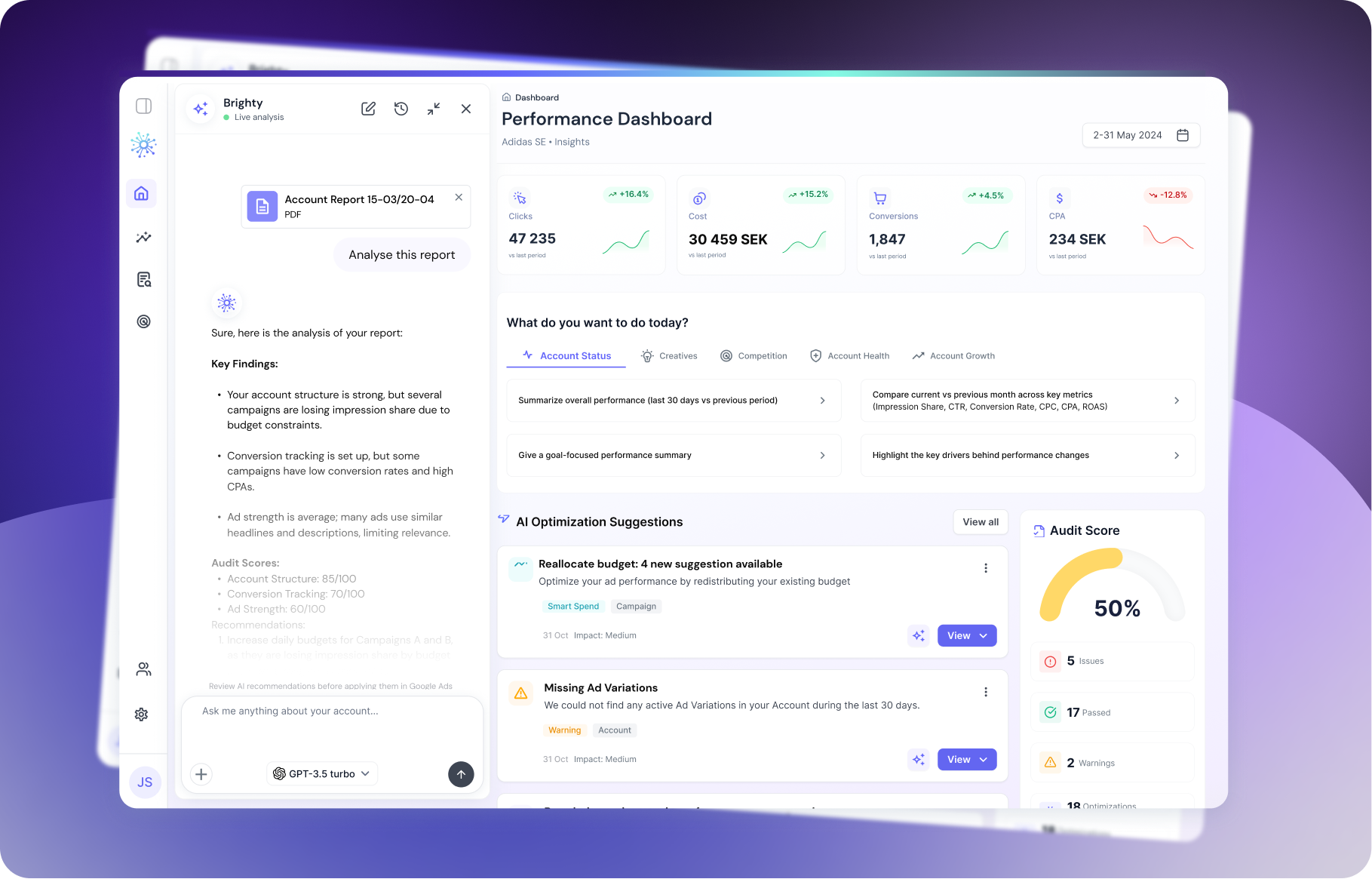 BrightBid Hub dashboard