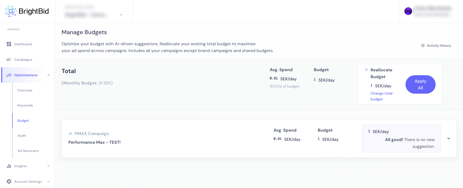 BrightBid Ad Budget Allocator