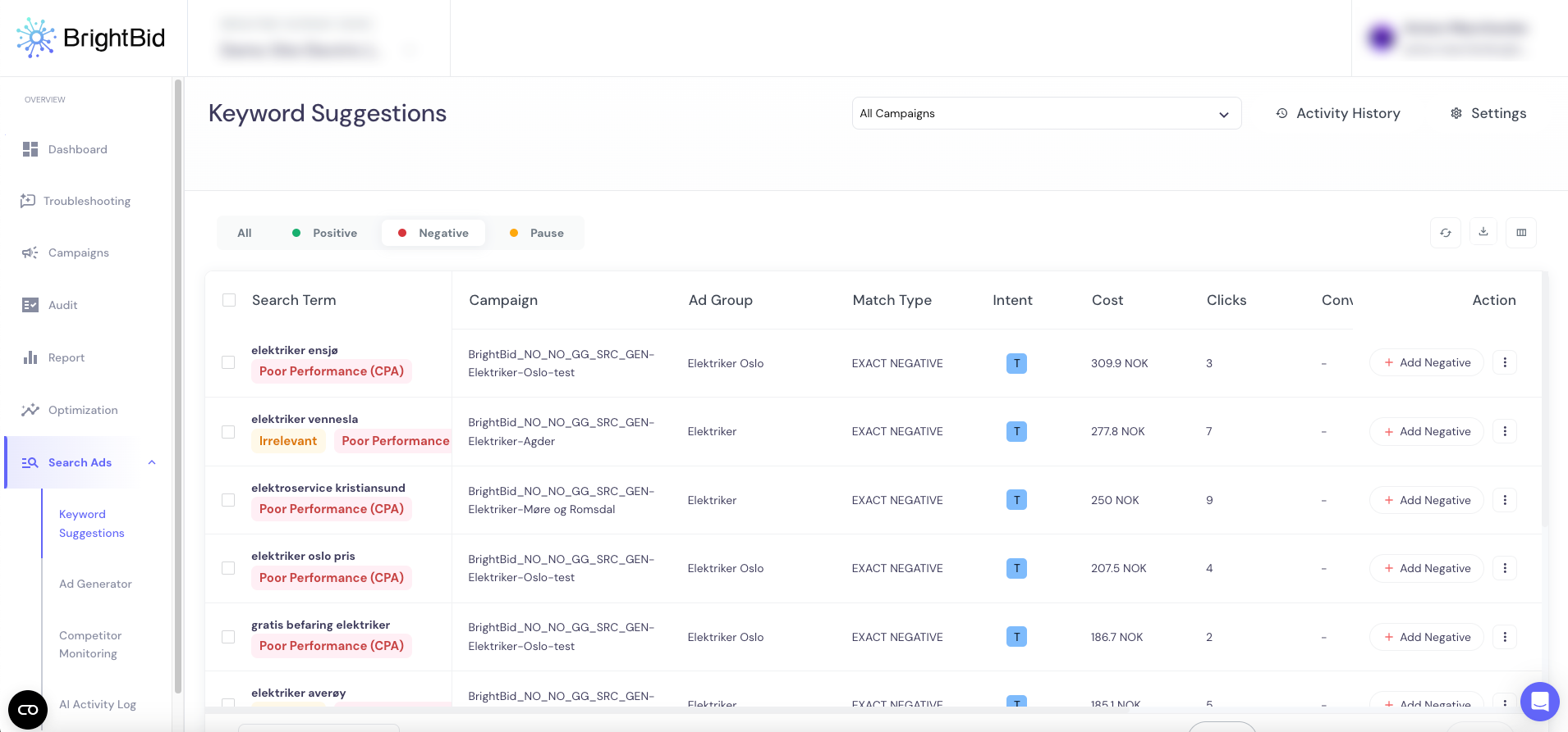 negative keywords ad tool brightbid google ads