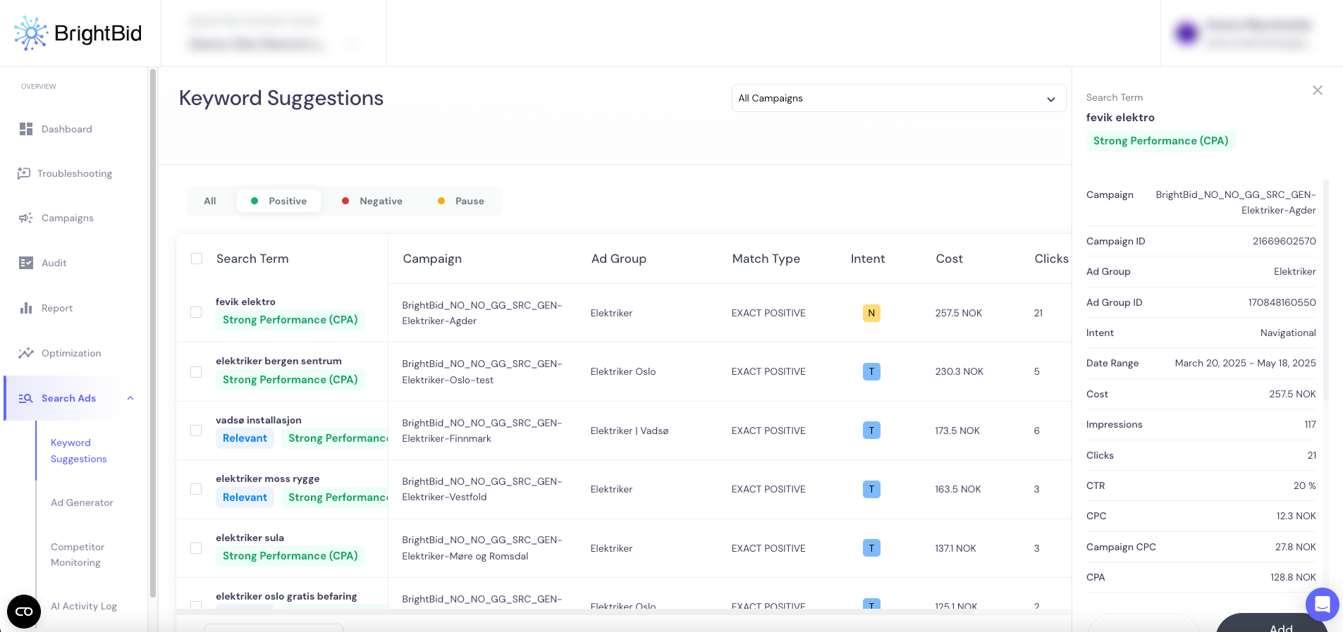 positive keywords ad tool brightbid google ads